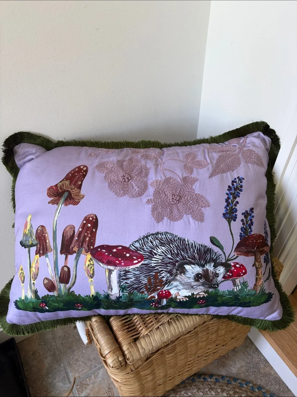 Anthropologie x Nathalie Lete Marias Embroidered Sateen Pillow Mushrooms NWT